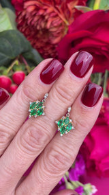 Vintage 1992 Emerald & Diamond 18ct Gold Marquise Drop Earrings