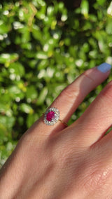 Vintage 1963 Ruby & Diamond 18ct Gold Oval Cluster Ring