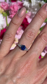 Sapphire & Pear-Cut Diamond Platinum Three-Stone Engagement Ring