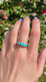 Victorian Turquoise & Diamond Gold Carved Half Hoop Five Stone Ring