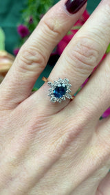 Vintage 1986 Sapphire & Vari-Cut Diamond 18ct Gold Cluster Ring