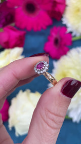 Vintage 1990 Ruby & Diamond 18ct Gold Cluster Ring