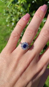 Vintage Sapphire & Vari-Cut Diamond 18ct White Gold Cluster Ring (0.85cts)