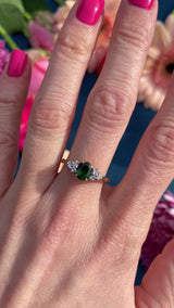 Vintage Tsavorite Garnet & Diamond 18ct Gold Seven-Stone Ring