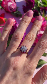 Vintage 1970 Ruby & Diamond 18ct White Gold Cluster Ring