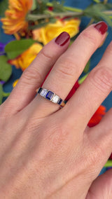 Vintage 1997 Emerald-Cut Sapphire & Diamond 18ct Gold Five-Stone Ring