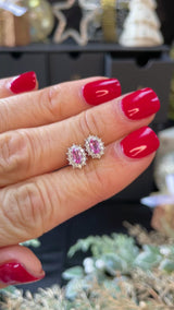 Pink Sapphire & Diamond Platinum Cluster Stud Earrings