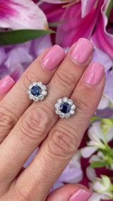 Sapphire & Diamond 18ct White Gold Floral Cluster Stud Earrings