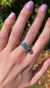 Vintage Blue Zircon 18ct Gold Two-Stone Crossover Ring