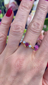 Vintage 1988 Ruby & Diamond 18ct Gold Three-Stone Crossover Engagement Ring