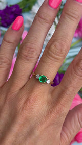 Art Deco Emerald & Diamond 18ct Gold Three-Stone Trilogy Engagement Ring (0.65cts)