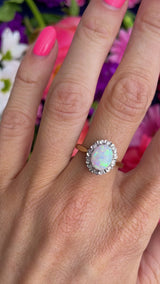 Vintage 1979 Natural Opal & Diamond 18ct Gold Cluster Ring