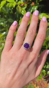 Vintage Amethyst & Diamond 18ct Gold Cluster Ring