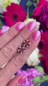 Vintage Marquise-Cut Ruby & Diamond 18ct Gold Stud Earrings