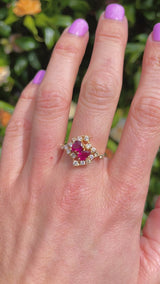Vintage 1987 Ruby & Diamond 18ct Gold Cocktail Ring