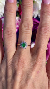 Vintage 1984 Emerald & Diamond 18ct Gold Double-Cluster Ring