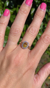 Yellow Sapphire & Diamond 18ct Gold Oval Cluster Ring