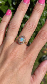 Antique Edwardian Opal & Old-Cut Diamond 18ct Gold Cluster Ring