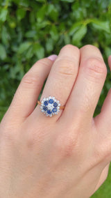 Vintage 1982 Sapphire & Diamond 18ct Gold Cluster Ring