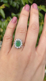 Vintage 1987 Emerald & Diamond 18ct Gold Cluster Ring