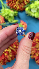 Vintage 1983 Sapphire & Diamond 18ct Gold Cluster Ring