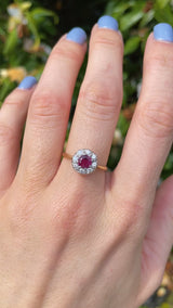 Vintage Ruby & Diamond 18ct Gold Round Cluster Ring