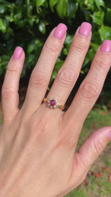 Ruby & Diamond 18ct Gold Twist-Over Cluster Halo Ring