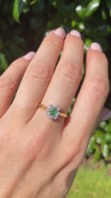 Vintage 1991 Emerald & Diamond 18ct Gold Cluster Ring