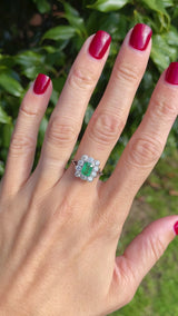 Emerald & Diamond Platinum Rectangular Cluster Ring (0.85cts)