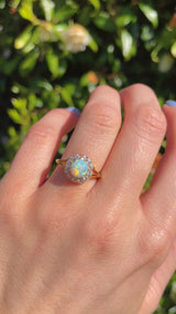 Antique Opal & Old Cut Diamond 18ct Gold Engagement Ring