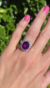 Vintage Amethyst & Diamond 18ct Gold Oval Cluster Ring