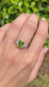 Art Deco Style Peridot & Diamond Platinum Ring
