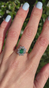 Vintage 1979 Emerald & Diamond 18ct Gold Cluster Ring (0.72ct)