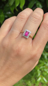 Art Deco Style Pink Topaz & Diamond 9ct Gold Rectangular Panel Ring