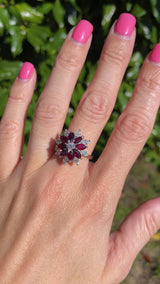 Vintage 1976 Marquise Ruby & Diamond 18ct White Gold Cluster Ring