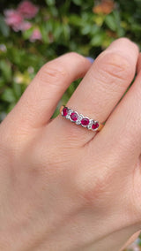 Art Deco Style Ruby & Diamond 18ct Gold Half-Eternity Bezel Ring