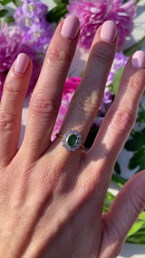 Vintage 1992 Emerald & Diamond 18ct Gold Oval Floral Cluster Ring (0.77cts)