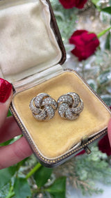 Vintage 1988 Diamond 18ct Gold Large Clip-On Knot Earrings