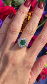 Vintage 1974 Emerald & Diamond 18ct Gold Cluster Ring By Cropp & Farr