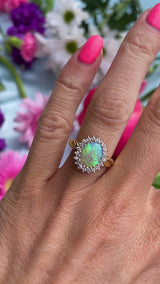 Vintage 1990 Opal & Diamond 18ct Gold Cluster Ring
