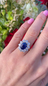 Vintage Sapphire & Diamond 18ct White Gold Cluster Engagement Ring (3.30ct)