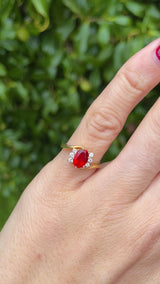 Vintage 1999 Fire Opal & Diamond 18ct Gold Crossover Ring