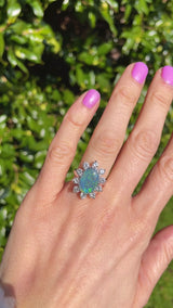 Black Opal & Diamond 18ct White Gold Cluster Ring