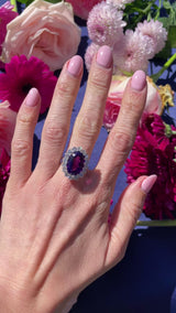 Vintage 8.45ct Amethyst & Diamond 18ct White Gold Cluster Ring