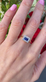 Edwardian Rectangular Sapphire & Diamond 18ct Gold Platinum Ring