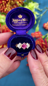 Vintage 1991 Ruby & Princess-Cut Diamond 18ct Gold Ring