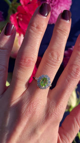Peridot & Diamond Platinum Oval Cluster Ring (1.25cts)