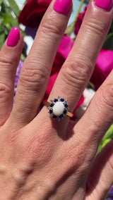 Vintage 1982 Opal, Sapphire & Diamond 18ct Gold Cluster Ring