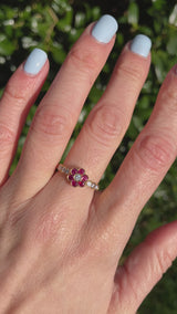 Vintage 1994 Ruby & Diamond 18ct Gold Daisy Cluster Ring