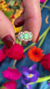 Victorian Opal & Old-Cut Diamond 18ct Gold Triple Cluster Ring By Alabaster & Wilson